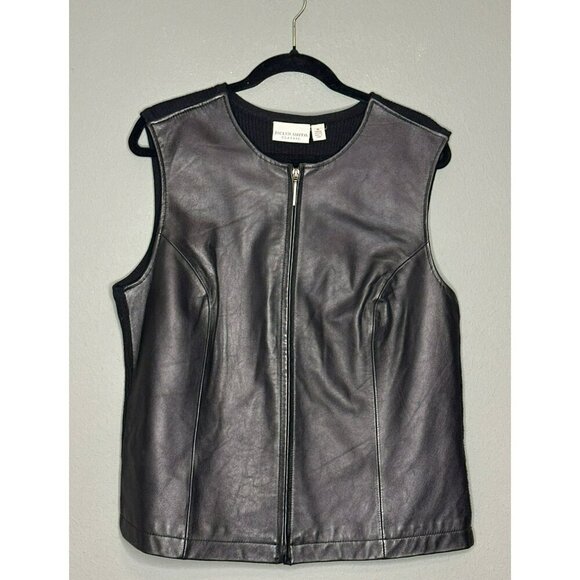VTG Jaclyn Smith Women's 16 Leather Vest Knit Backing Fully Lined Zip-Up - Picture 1 of 9